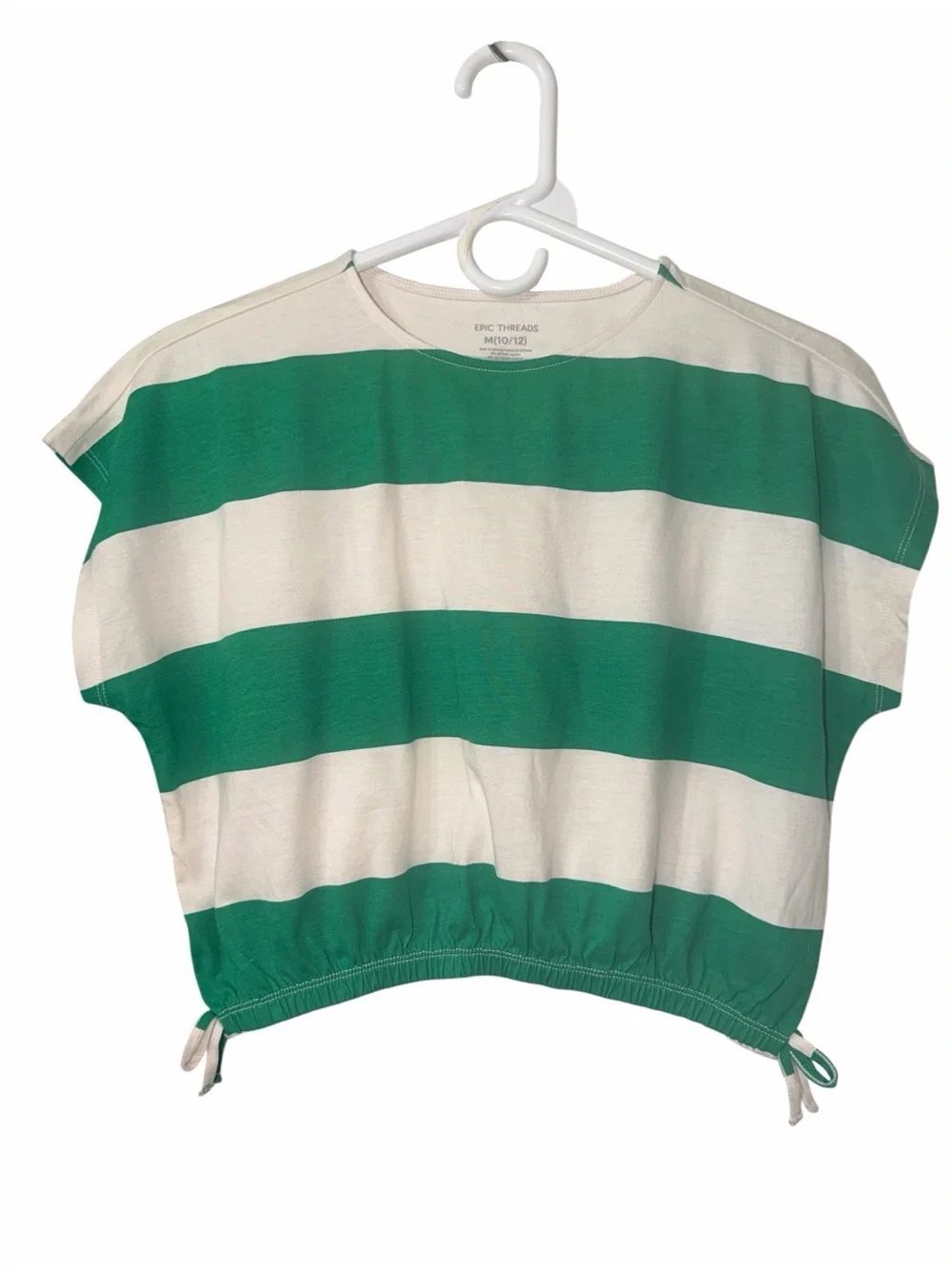 Epic  Threads Girls Green and White Striped Drawstring Top(Size M 10/12)